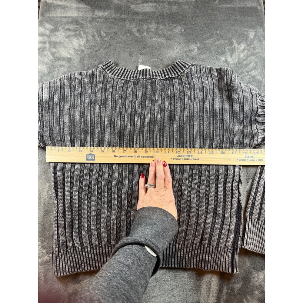 RSQ Black Wash Cable Knit Cropped V Neck Sweater Small grannycore - Picture 7 of 8